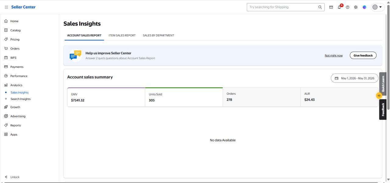 Amazon analytics screenshot
