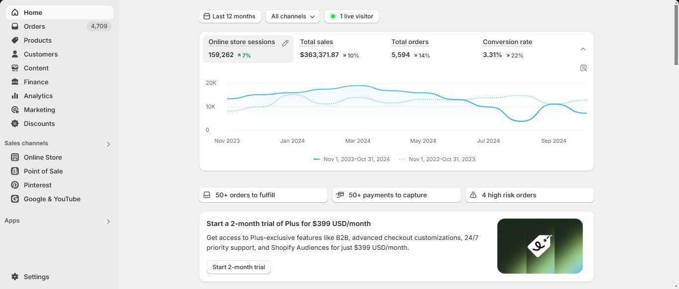 Shopify analytics screenshot