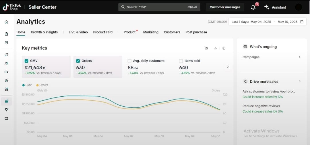 TikTok Shop analytics screenshot